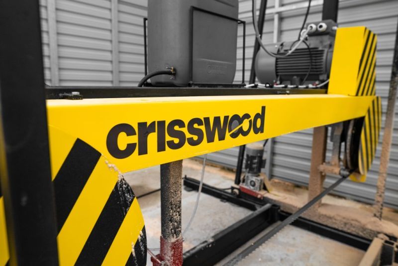 Crisswood logotype on sawmill